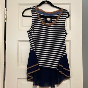 Anthropologie sleeveless top with ruffle detail and contrasting accents